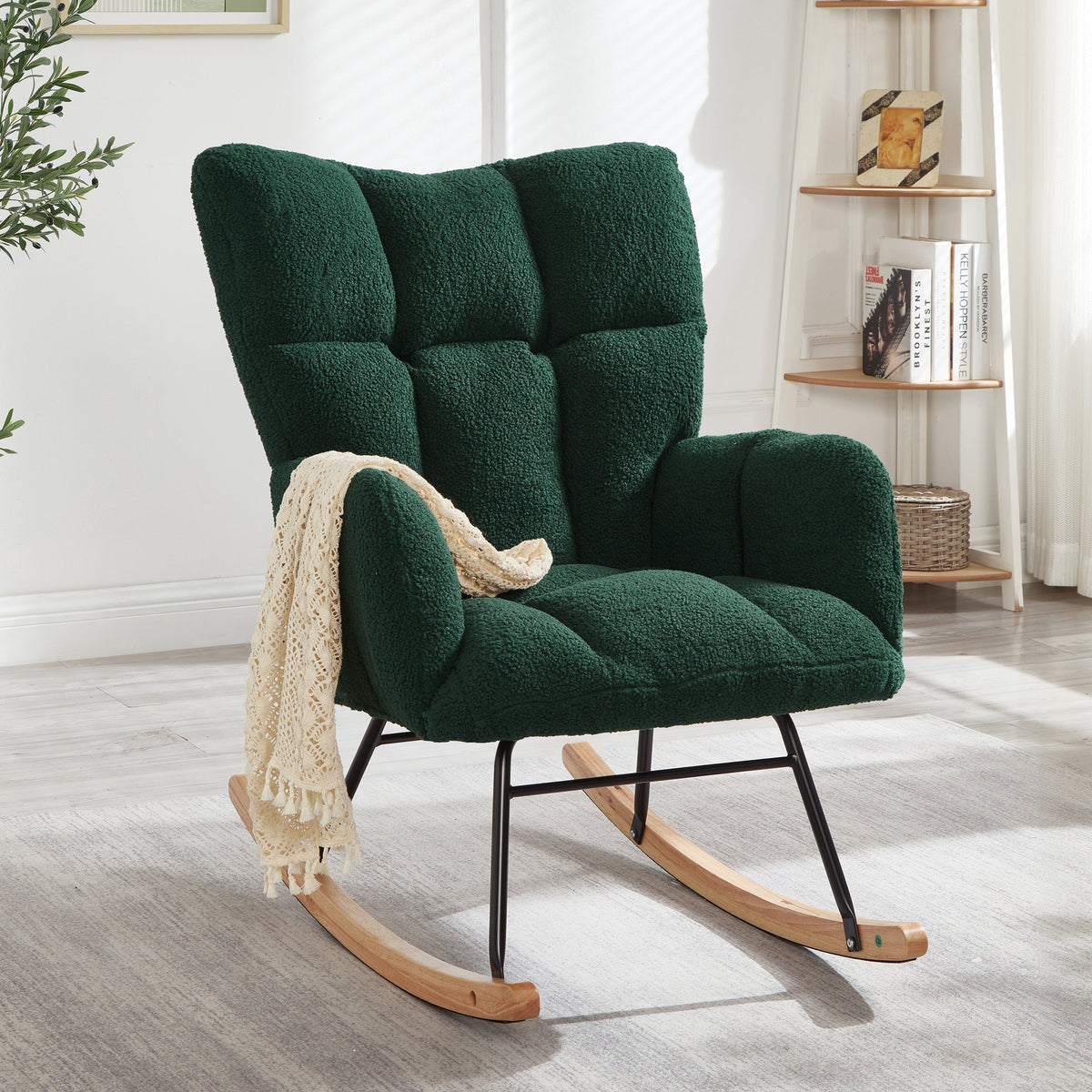 Tufted Upholstered Teddy Fabric Glider Chair for Living Room