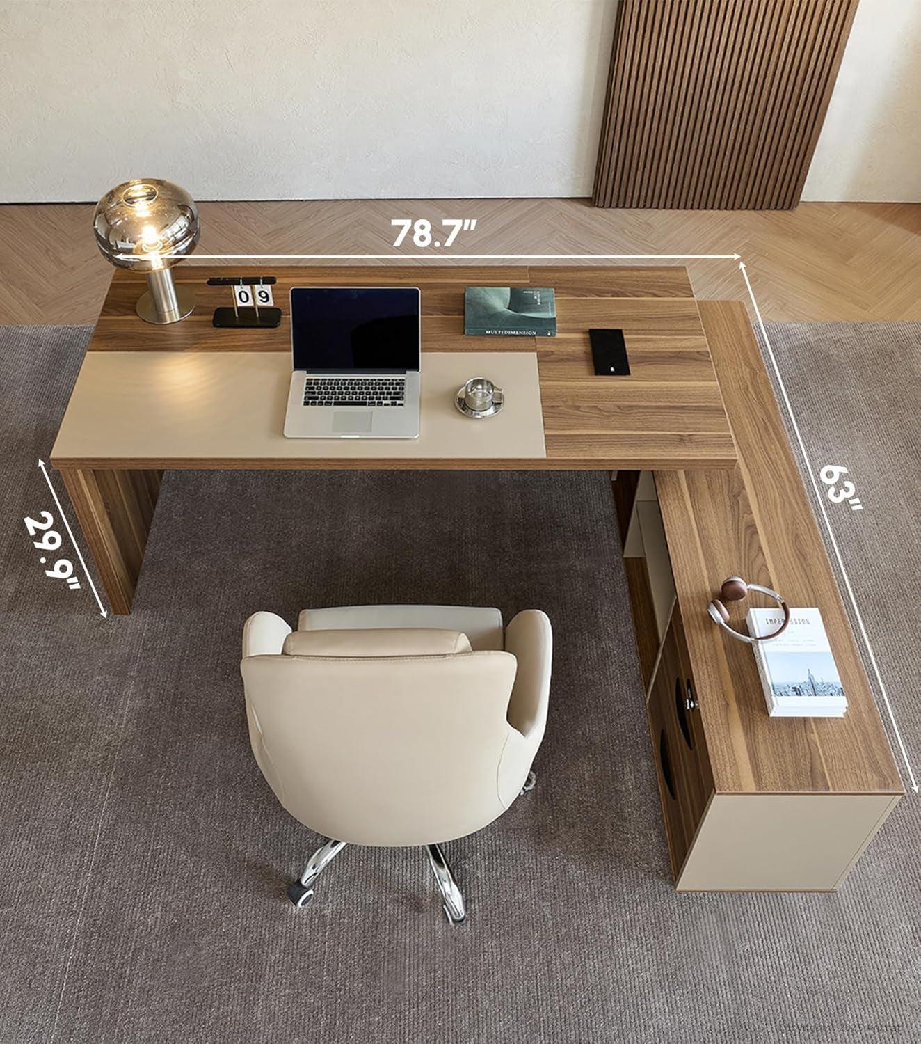 79 Inch L Shaped Desk Lockable Drawers Privacy Panel