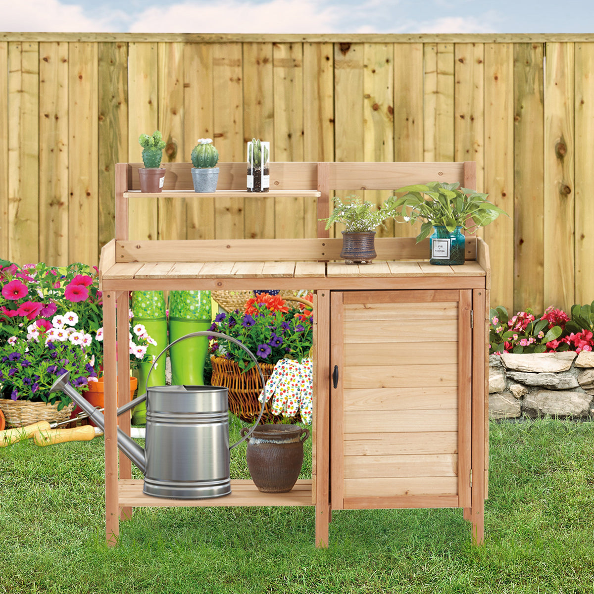 Outdoor Wooden Potting Bench Table with Sink