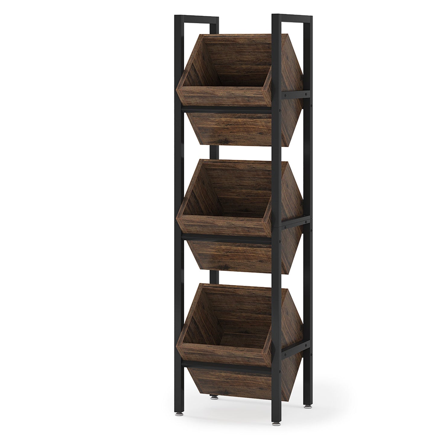 15" 3-Tier Industrial Basket Stand with Angled Baskets