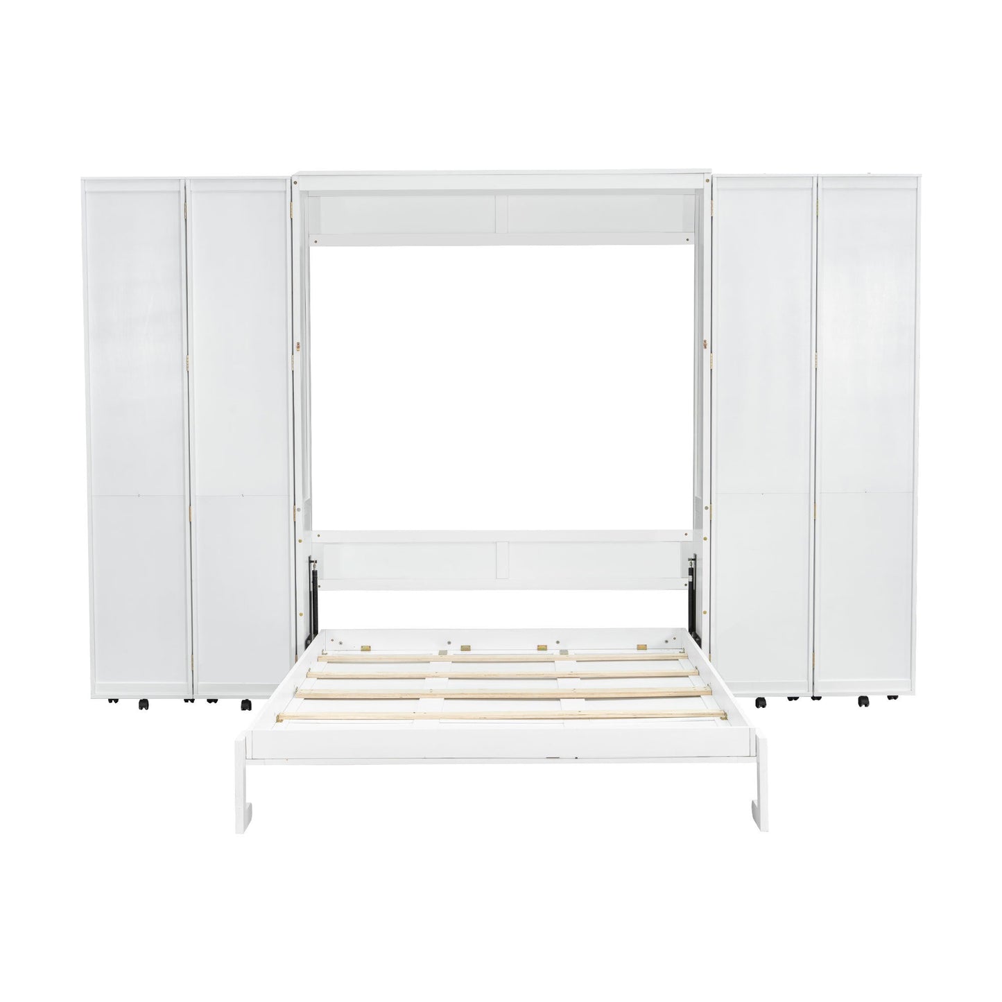 Queen Murphy Bed Wall Bed with Storage Doors, White