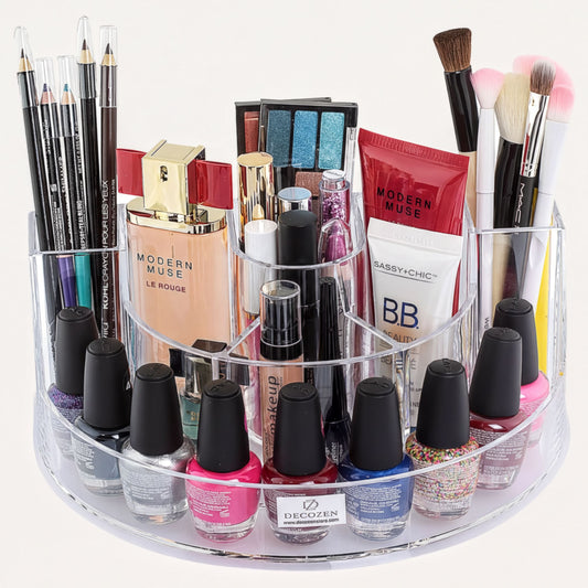 Clear Makeup Organizer - Acrylic Cosmetic Storage Box with 7 Slots for Daily Use