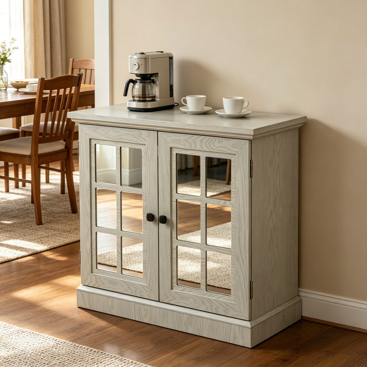 Storage Sideboard Cabinet with Decorative Acrylic Mirrored Doors