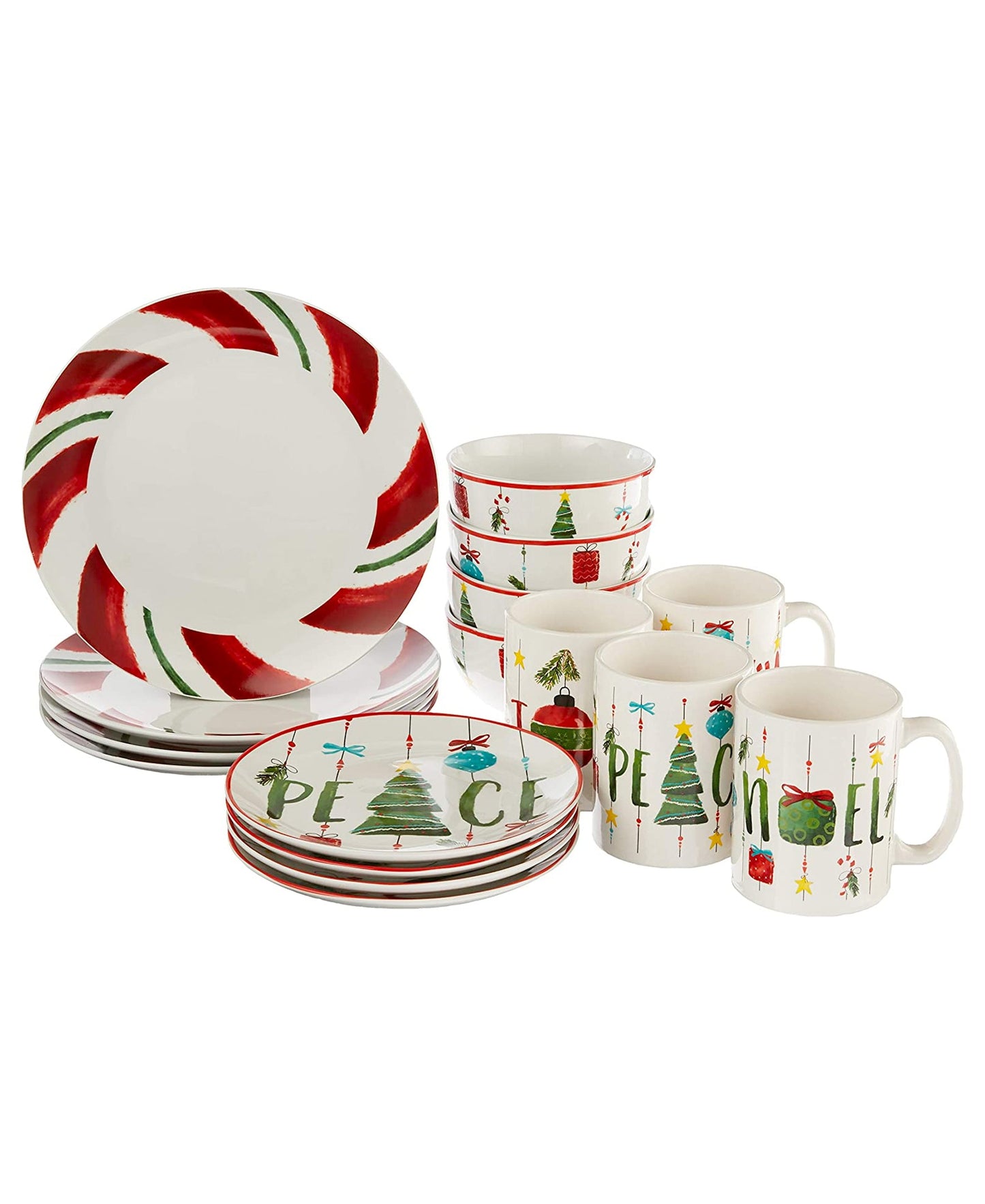 Peppermint Ornament 16-Piece Dinner Set