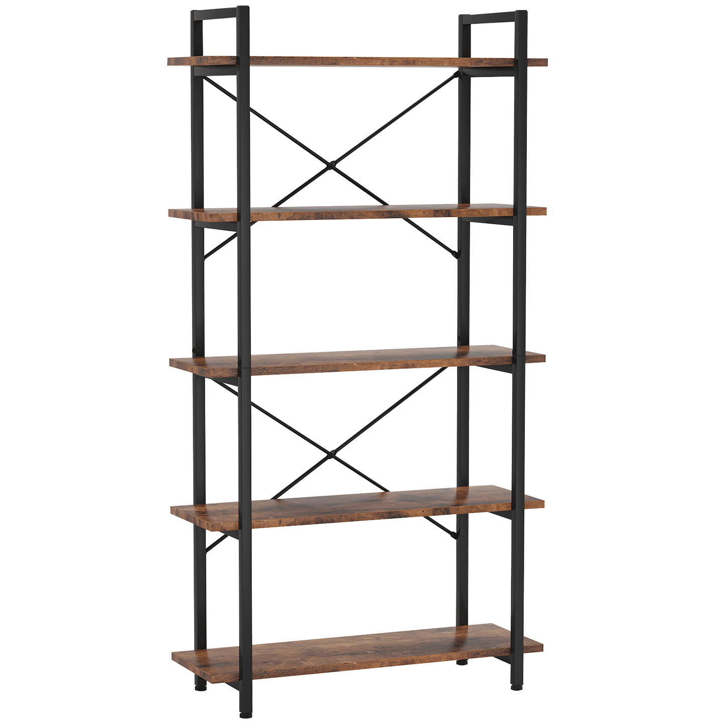 63" Tall 5-Tier Rustic Brown Industrial Bookshelf