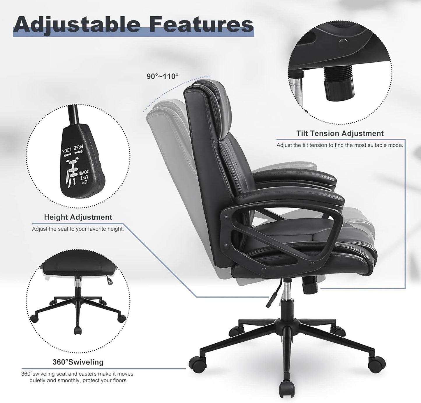 Black Ergonomic Office Chair With Adjustable Lumbar Support