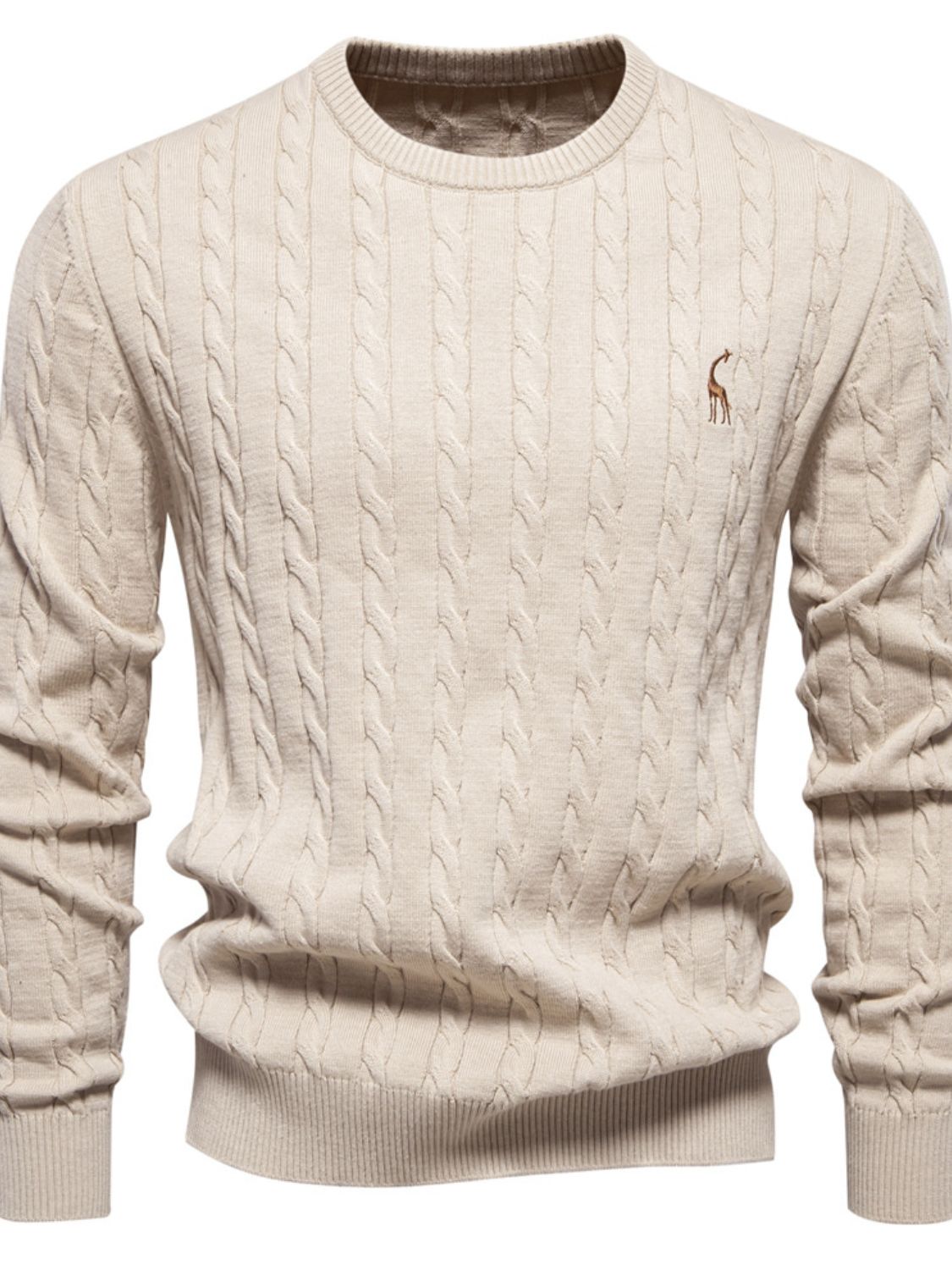 Cable-Knit Round Neck Long Sleeve Sweater