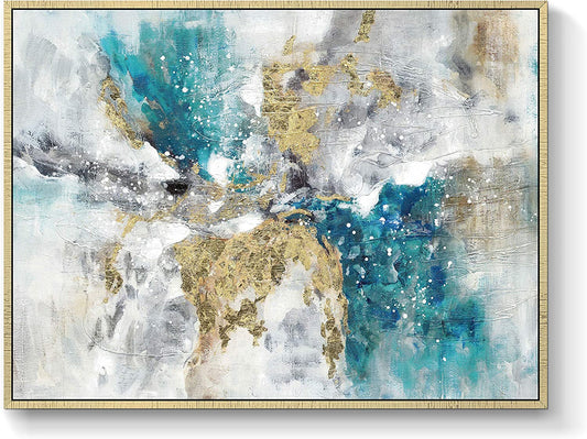 Elegant Marble Abstract Framed Wall Art with Gold Foil – Textured Minimalist Canvas for Bedroom (40”W x 30”H, Multiple Sizes Available)