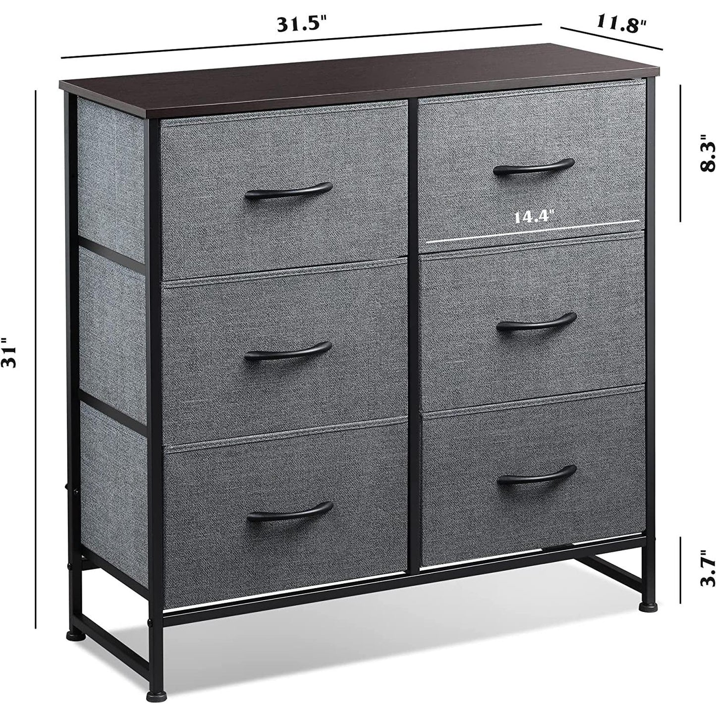 Six Drawer Dark Grey Fabric Dresser For Bedroom Storage