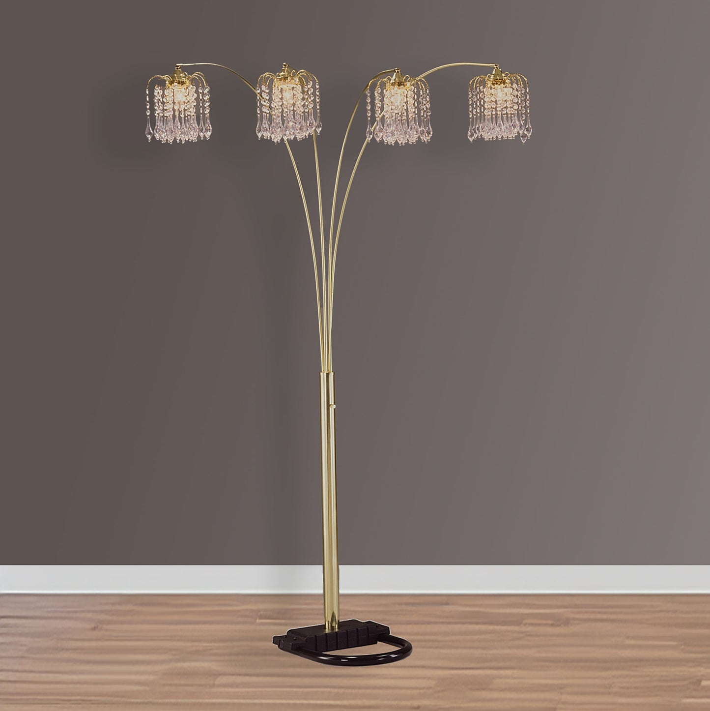 1pc Modern Design Classic Luxury Sleek Multi-head Floor Arc Lamp Half Moon Radiant Crystal-encrusted Sleek Metallic Stems Living Room Gold Arc Lamp