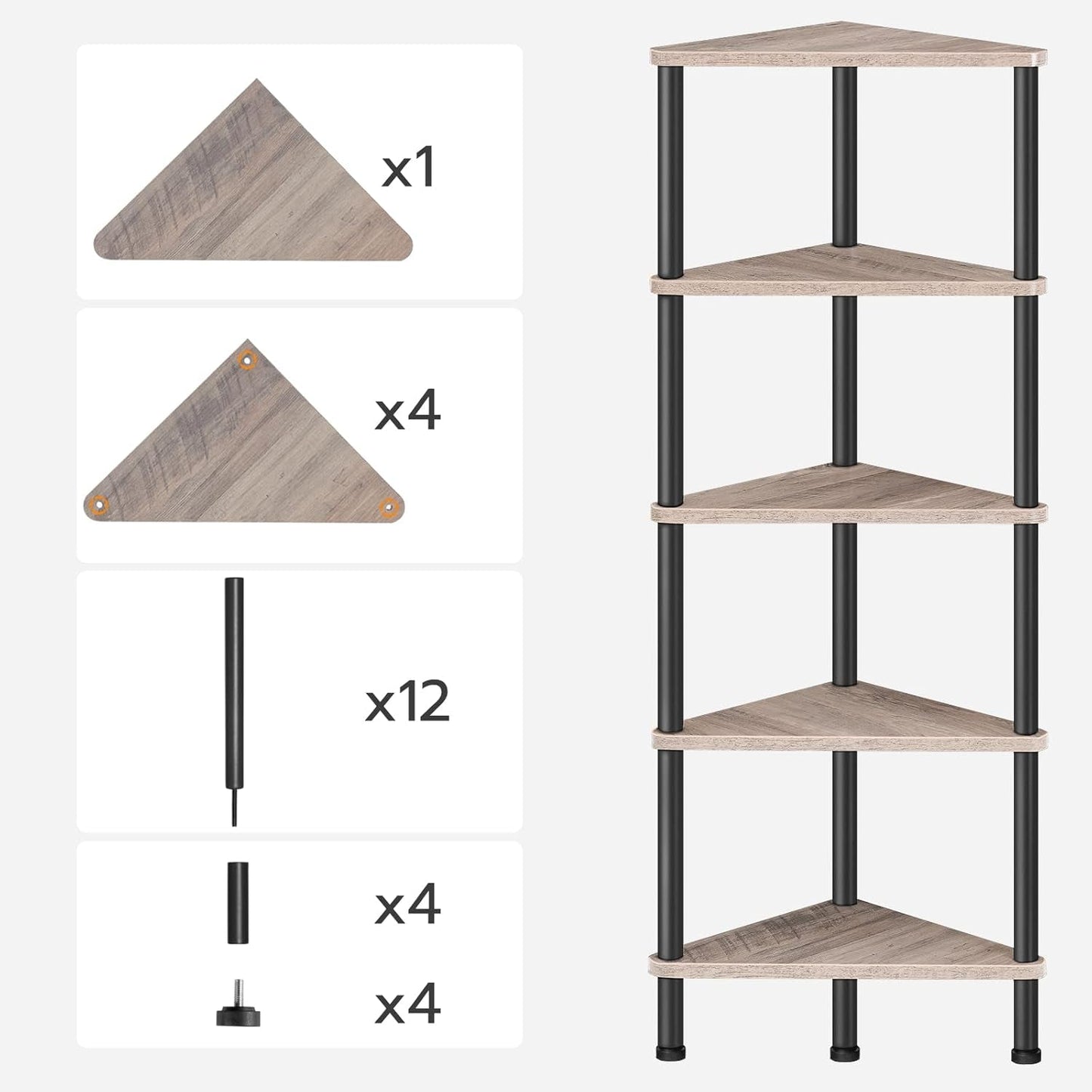 Industrial 5 Tier Corner Shelf Stand With Metal Frame