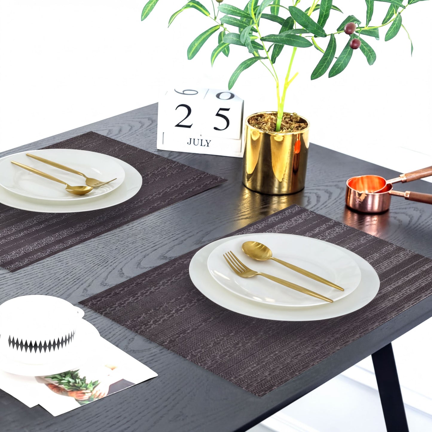 PVC Placemats - Brown Dining Table Mats | Heat Resistant, Non Slip Protection