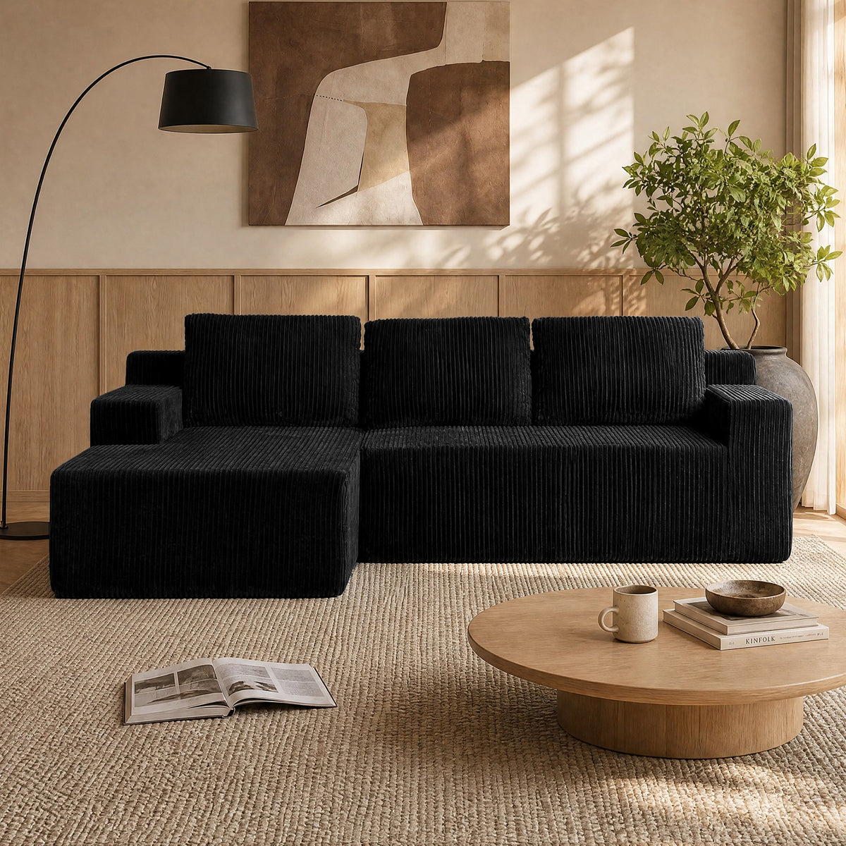 Corduroy Modular L Shaped Sectional Sofa