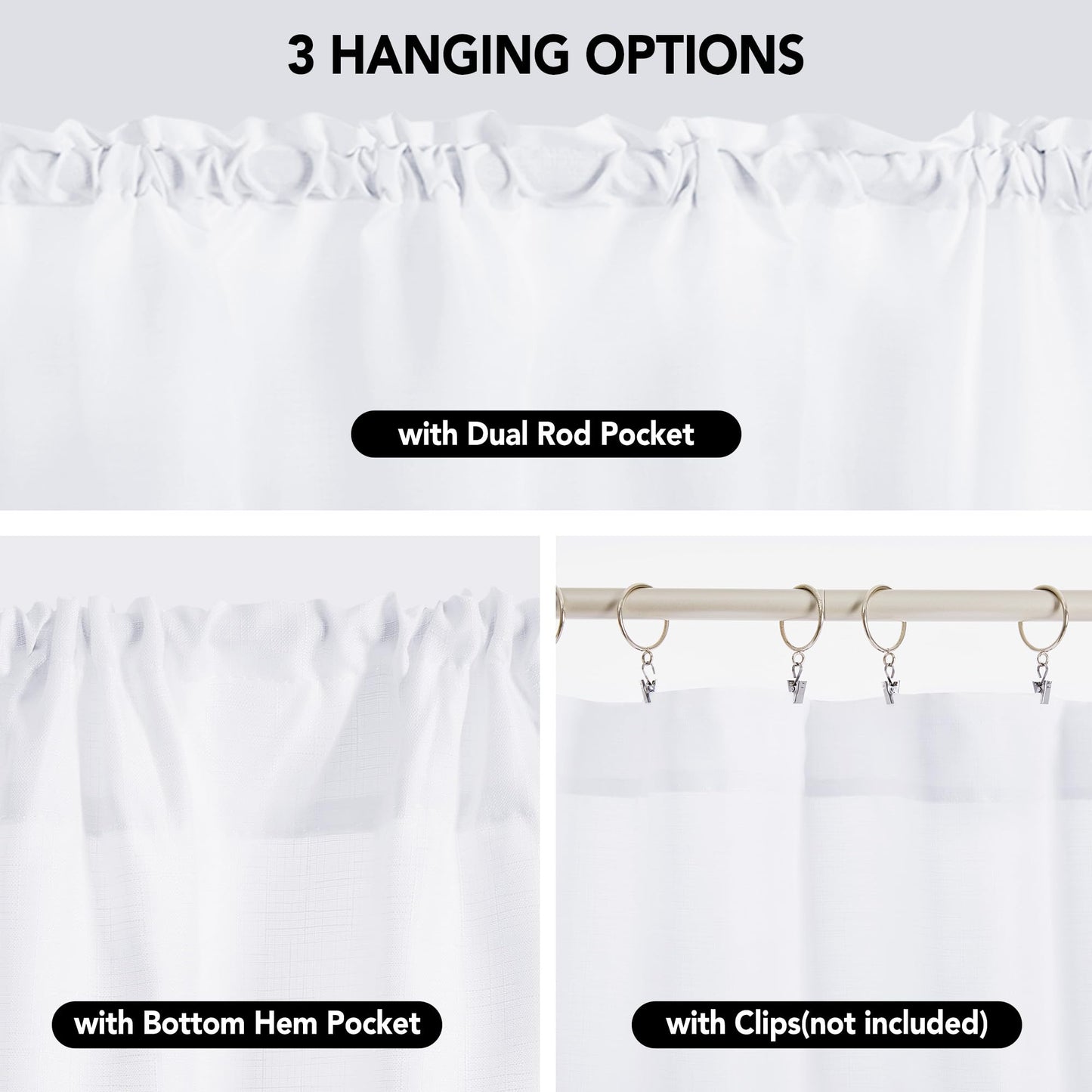 Linen Look Thermal Privacy Cafe Curtains, 2 Panels
