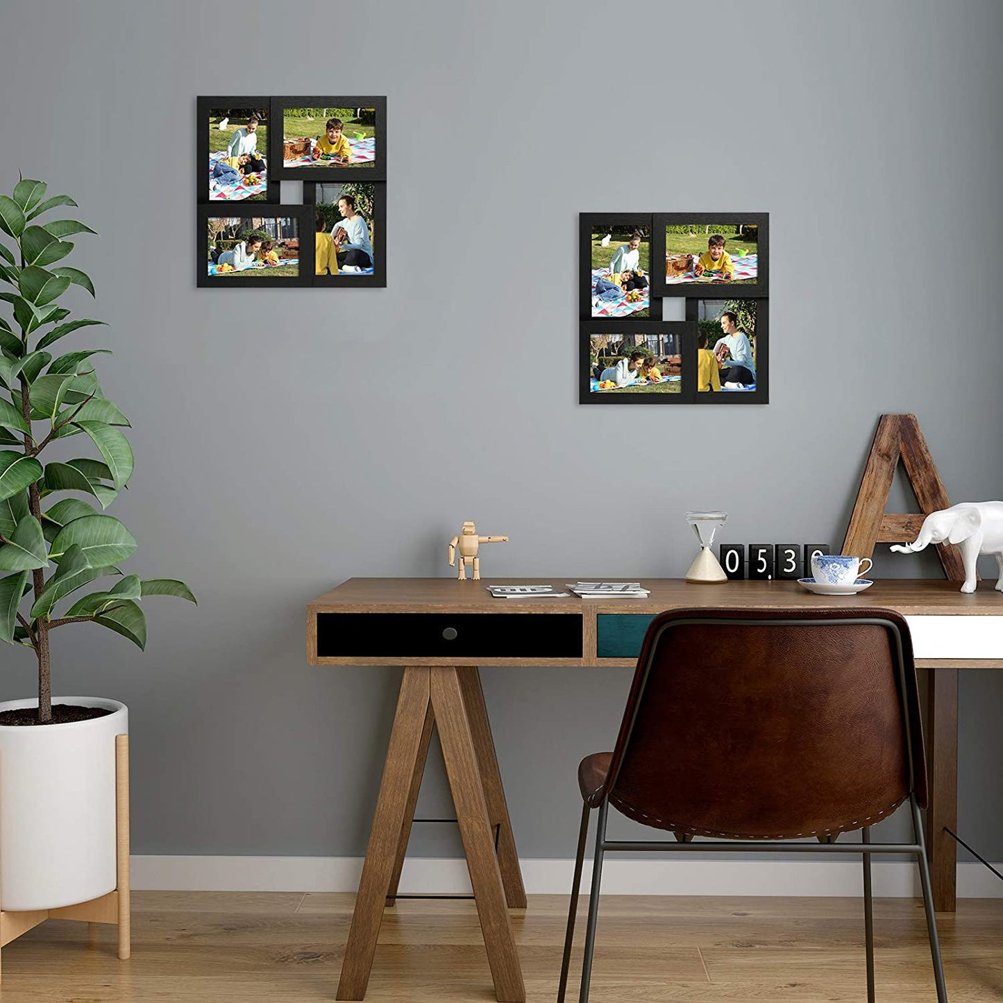 Collage Picture Frames, for four 4 x 6 Inches Photos, Photo Frame with Glass Front, Wood Grain, Wall-Mounted