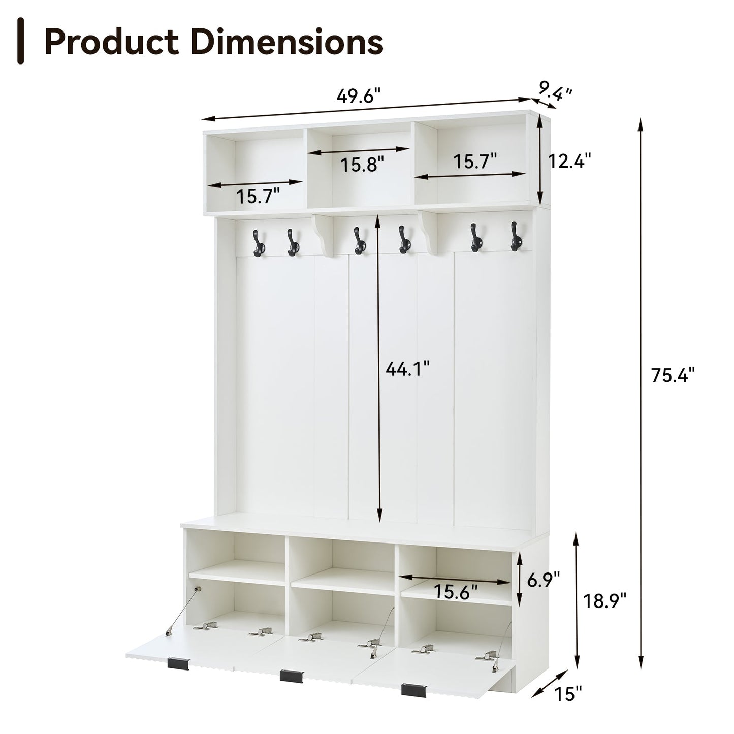 49.6" 5-in-1 Hall Tree with Bench, Shoe Storage & Open Cabinets