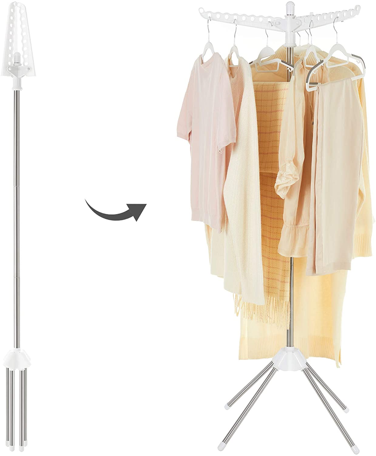 Clothes Drying Rack, Quadripod Laundry Air-Drying Rack, Space-Saving and Foldable with 3 Arms