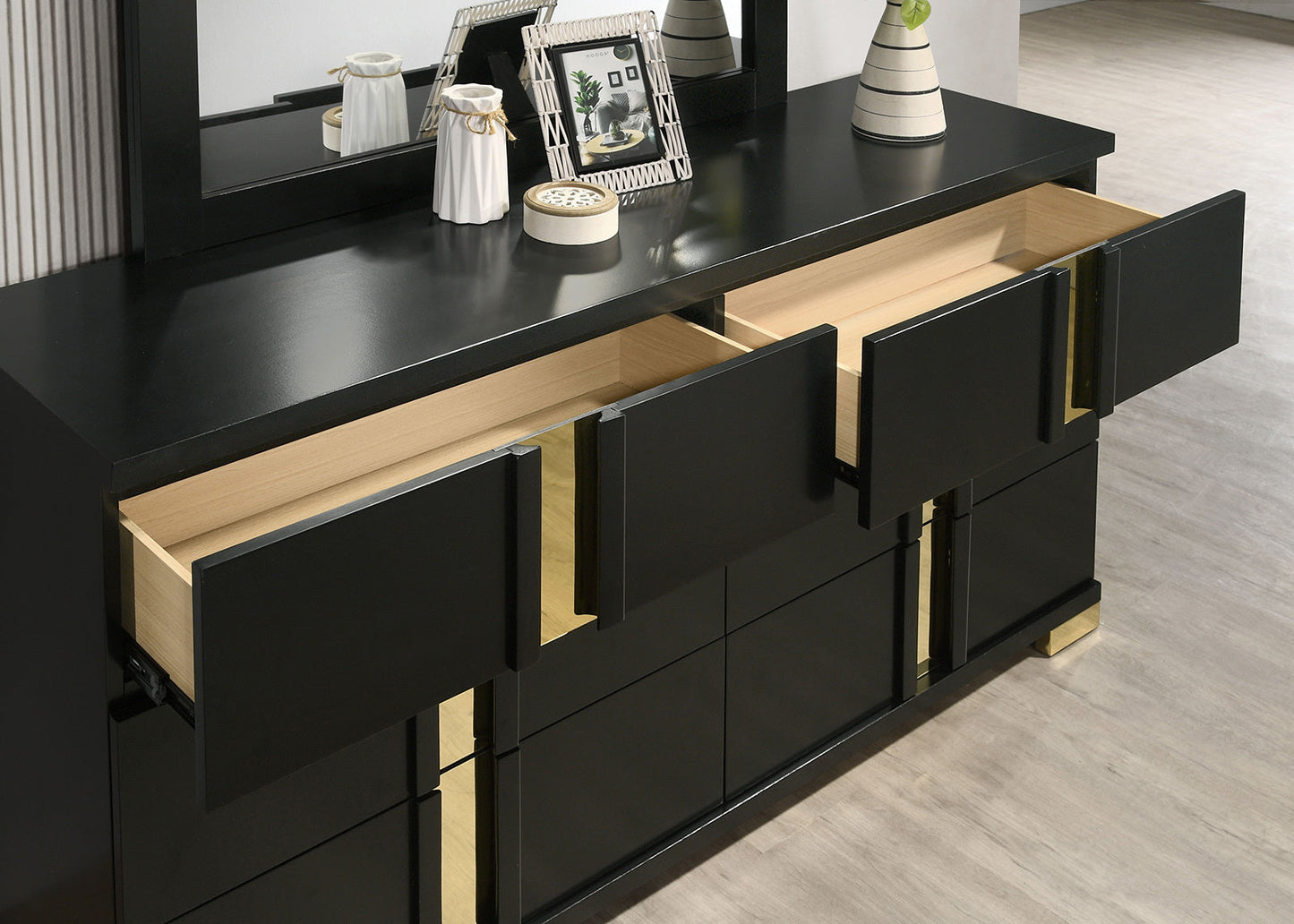 Modern Black 3pc Bedroom Set Full Size Bed w LED 2x Nightstands Mattress Ready Furniture Acrylic Trim