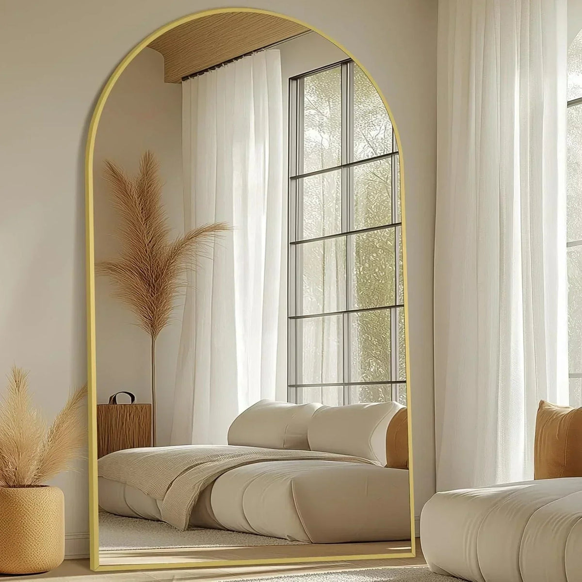 Oversized Gold Full Length Mirror – Arched Floor Mirror