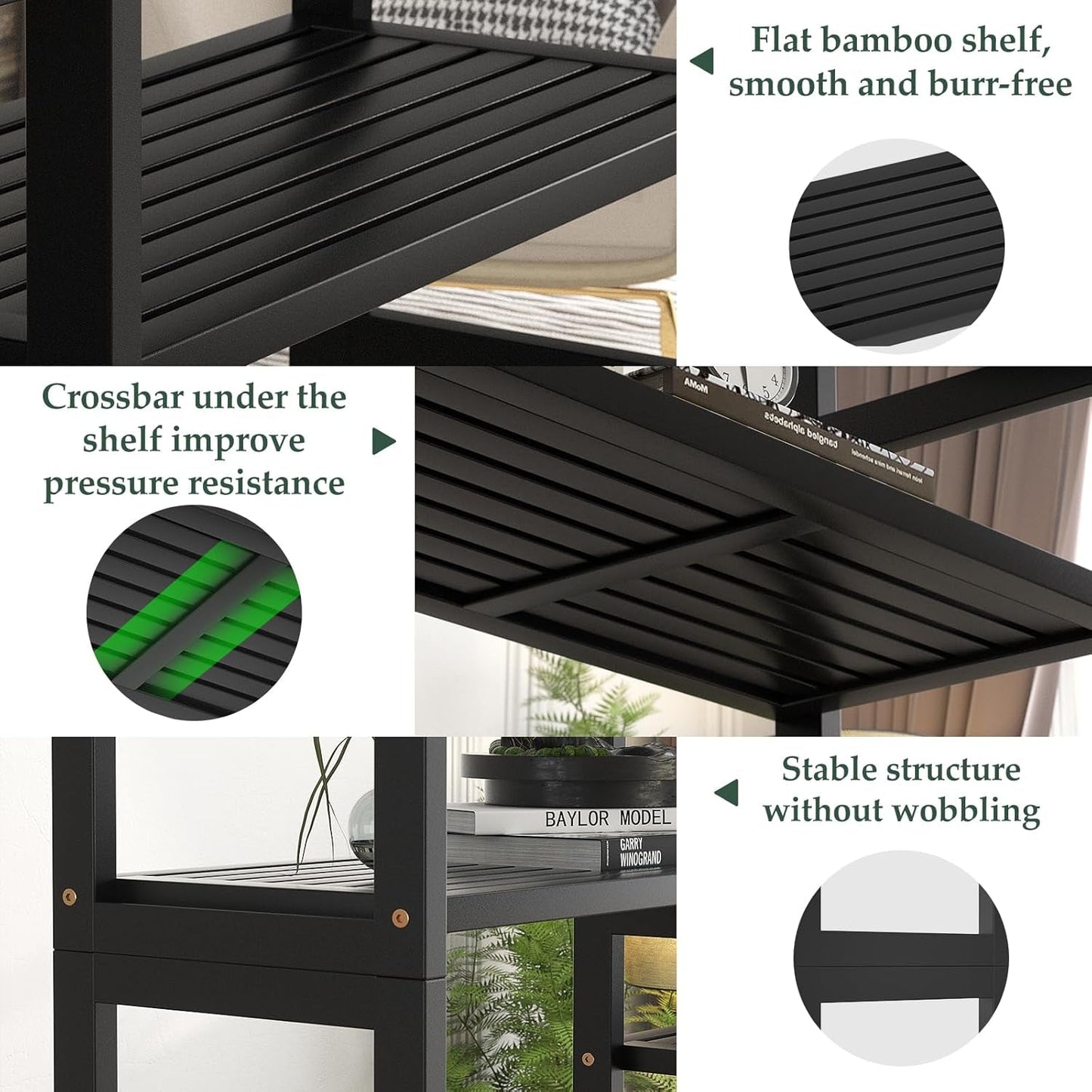 Double Wide Black Bookshelf Freestanding 6 Feet Tall