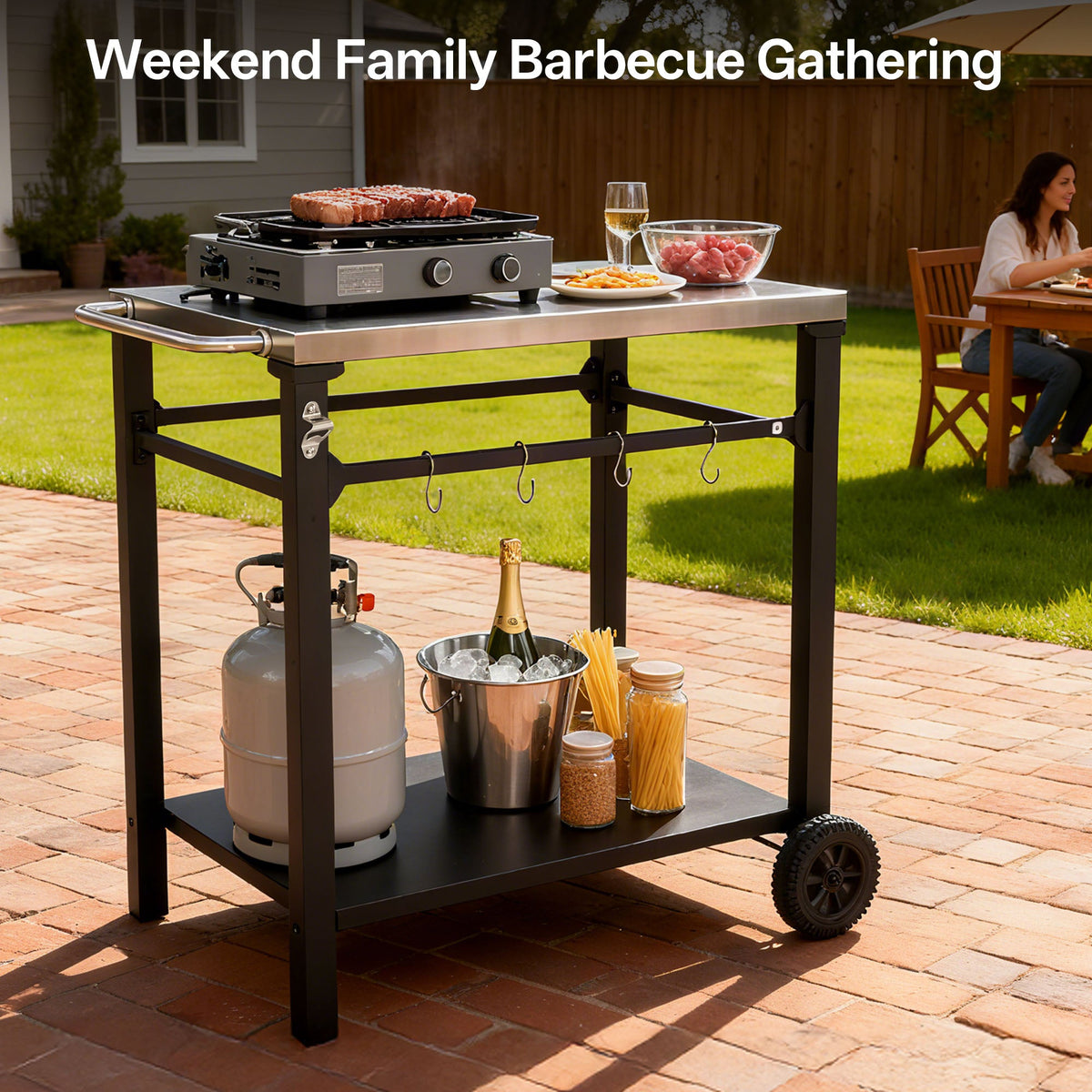 2-Tier Outdoor Grill Cart with Stainless Steel Top