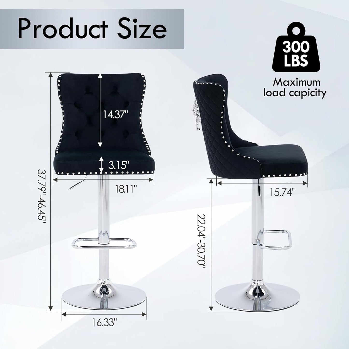 Velvet Swivel Bar Stools Adjustable Set Of 4 In Black