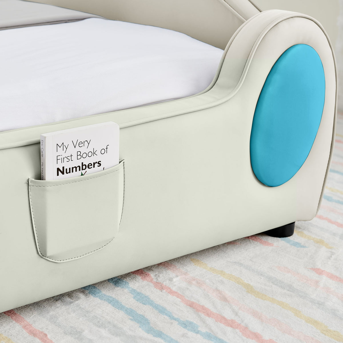 Cute Cloud Shape PU Leather Kids Bed with Guardrails