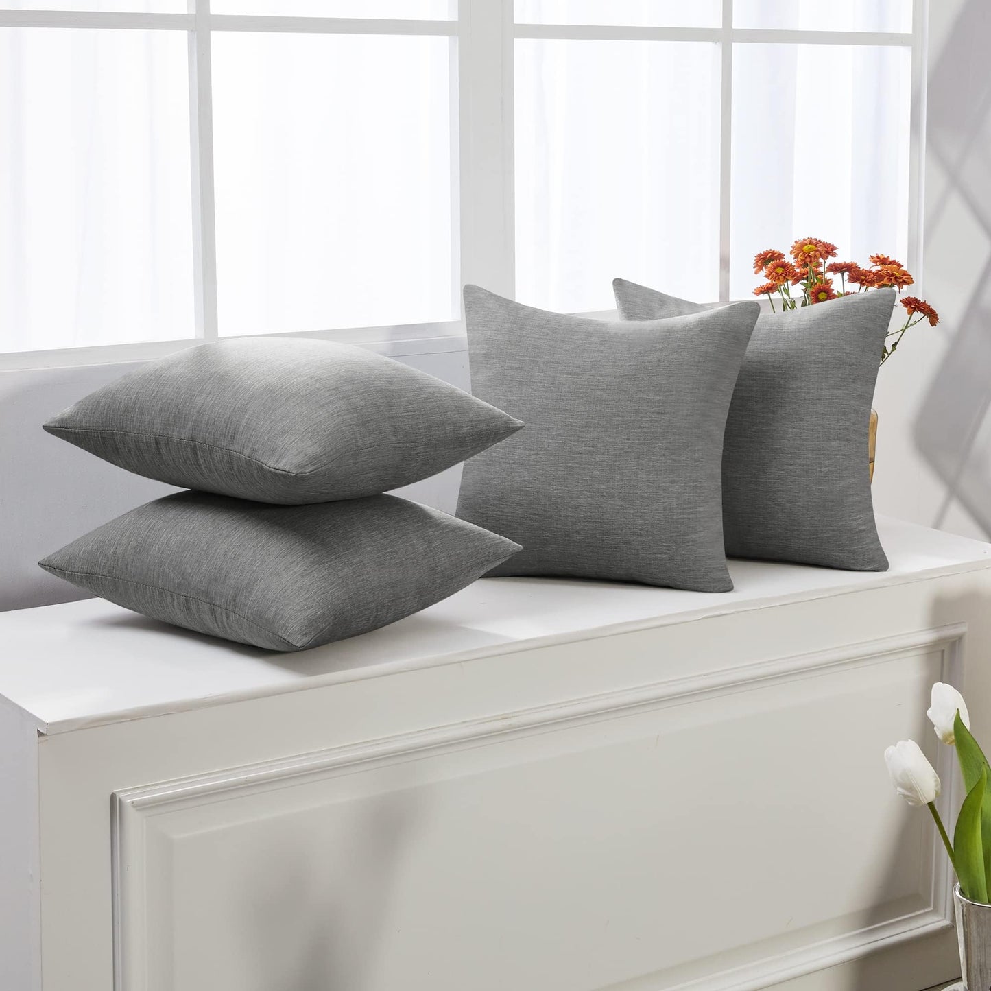 Decorative Linen Throw Pillow Covers, 18x18 Inch, 4 PCS