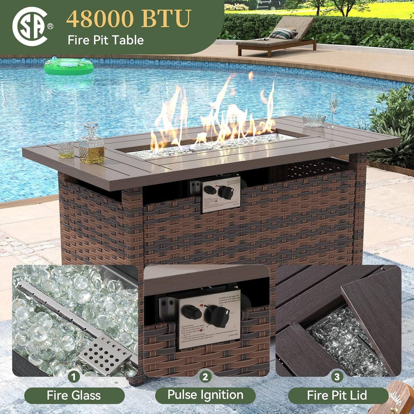 Eight Piece Outdoor Patio Furniture Set with Fire Pit
