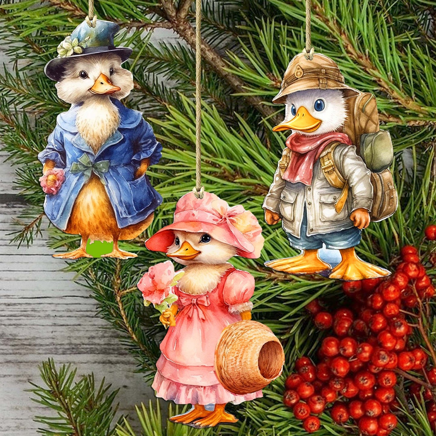 Easter Ducks Decorative Eco Wood Ornaments Set of 3 by G. Debrekht - Easter Decor - 8091043-S3