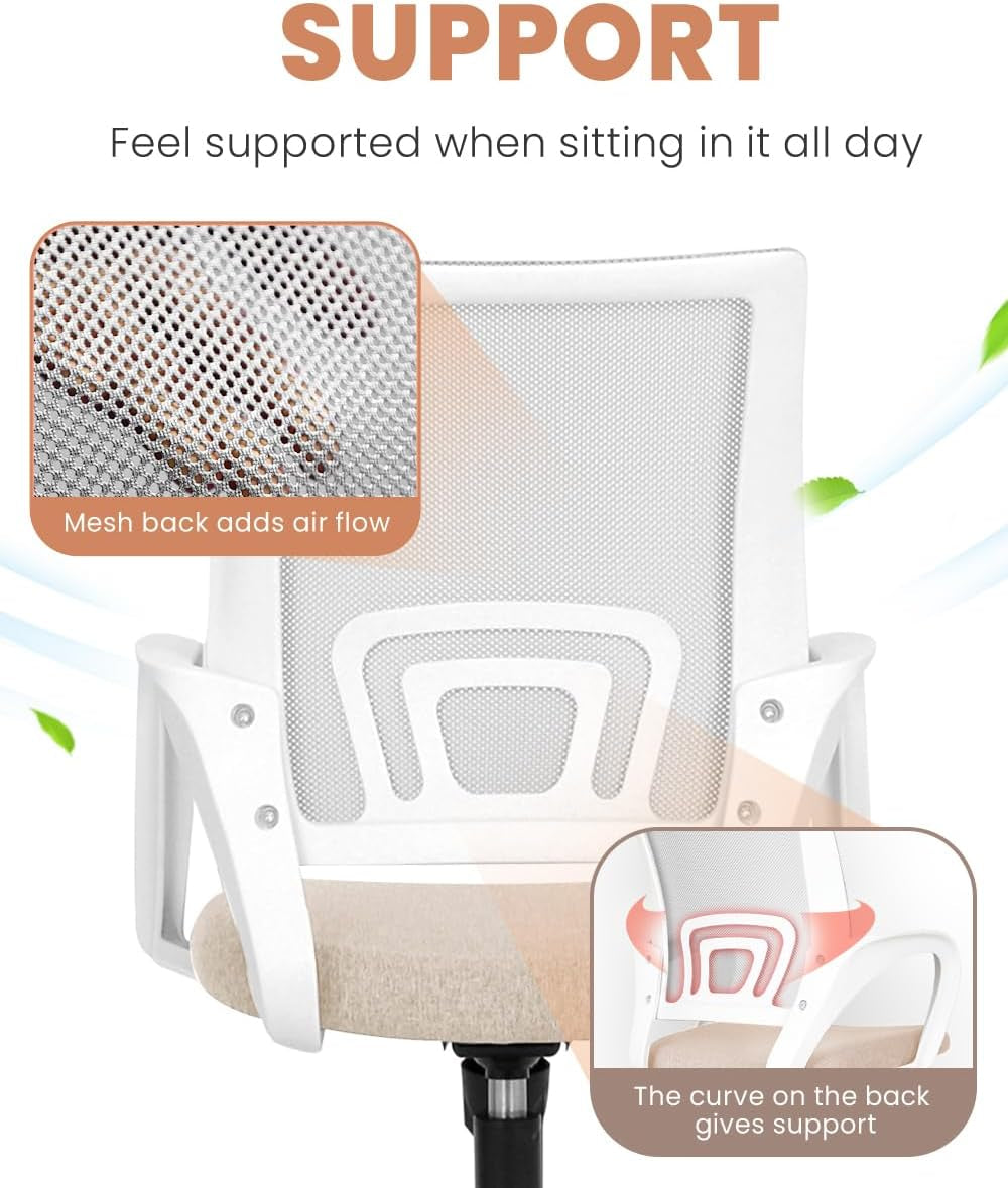 Ergonomic Beige Office Chair With Adjustable Lumbar Support