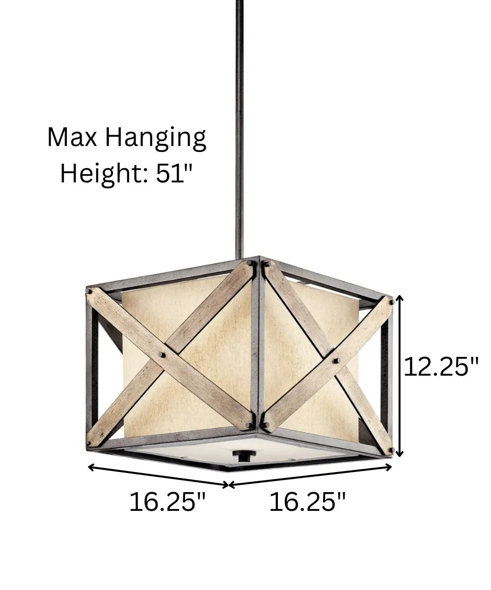 Cahoon 16"W 1-Light Anvil Iron Finish Square Shade Pendant/Semi-Flush Mount Light Fixture by Kichler