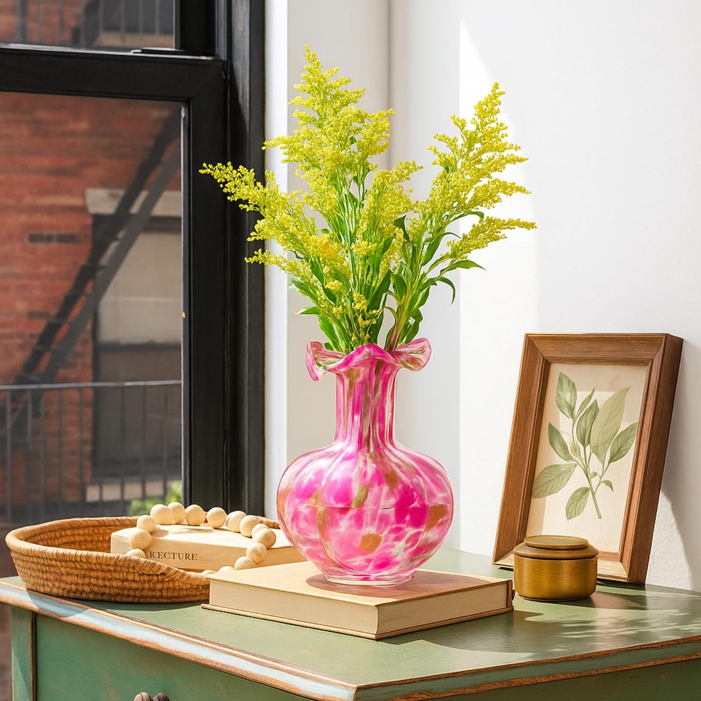 Soft Bloom Hand‑Blown Glass Flower Vase Décor  – 7″ 