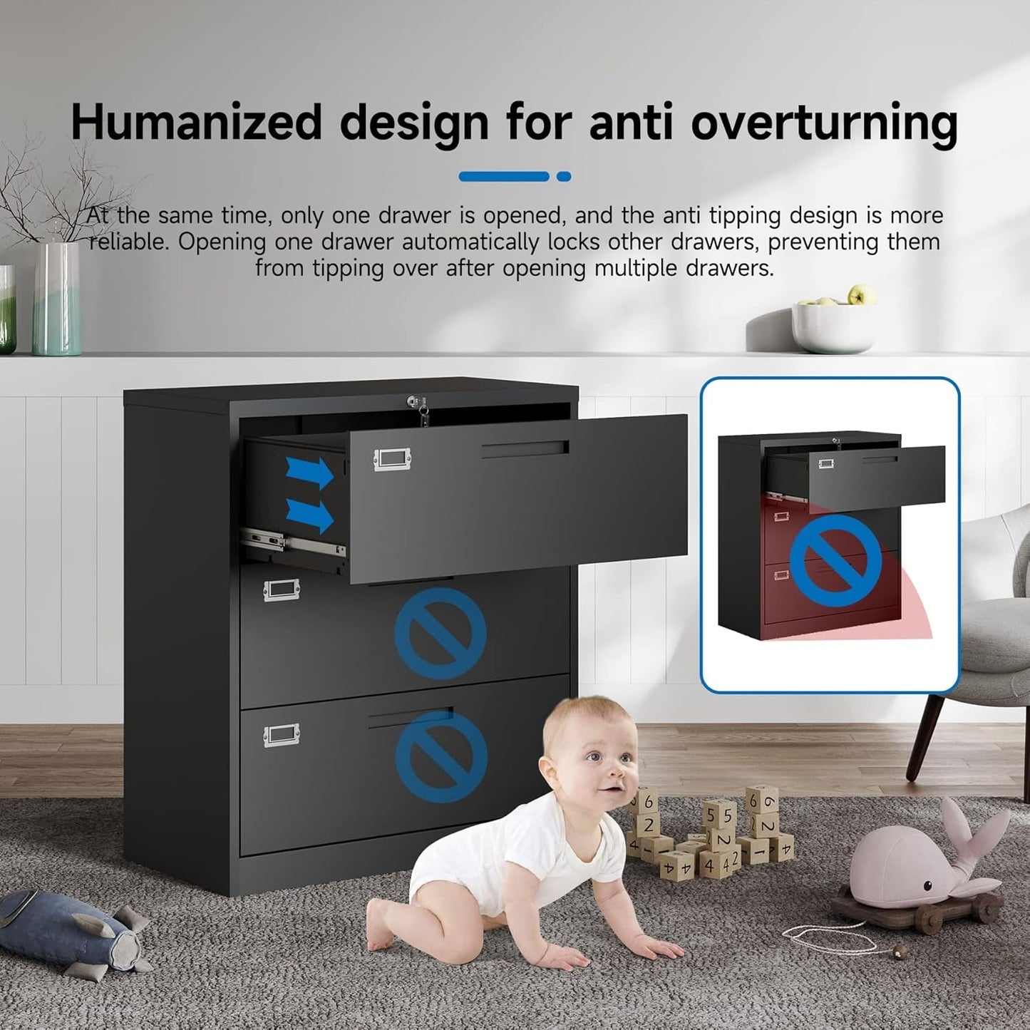 Lateral File Cabinet With Lock 3 Drawer For Legal Letter A4