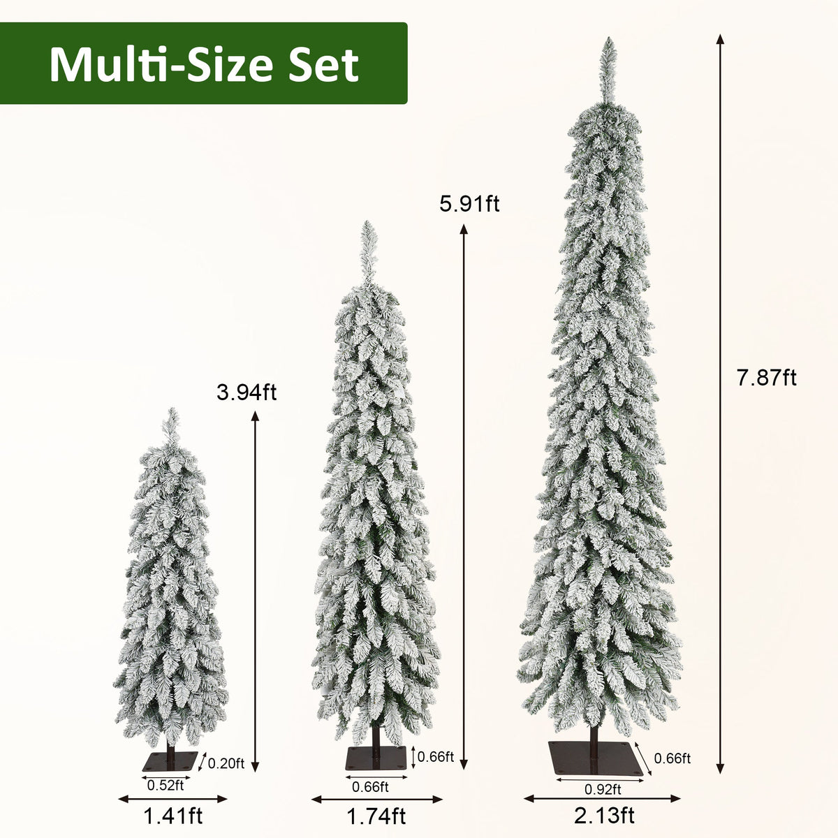 Snow Flocked Pre-Lit Pencil Christmas Tree