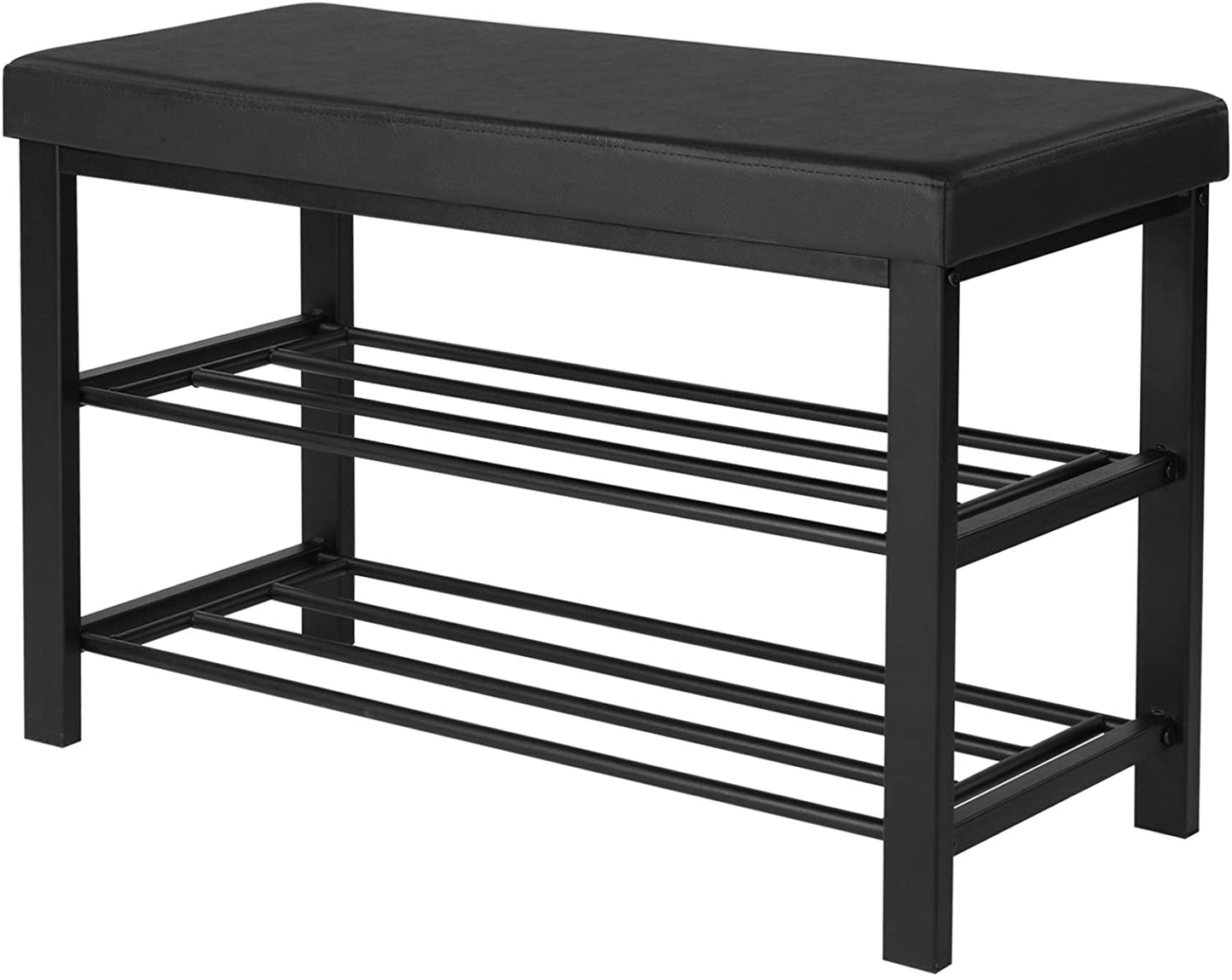 Brown Padded Storage Shoe Bench with Shelves