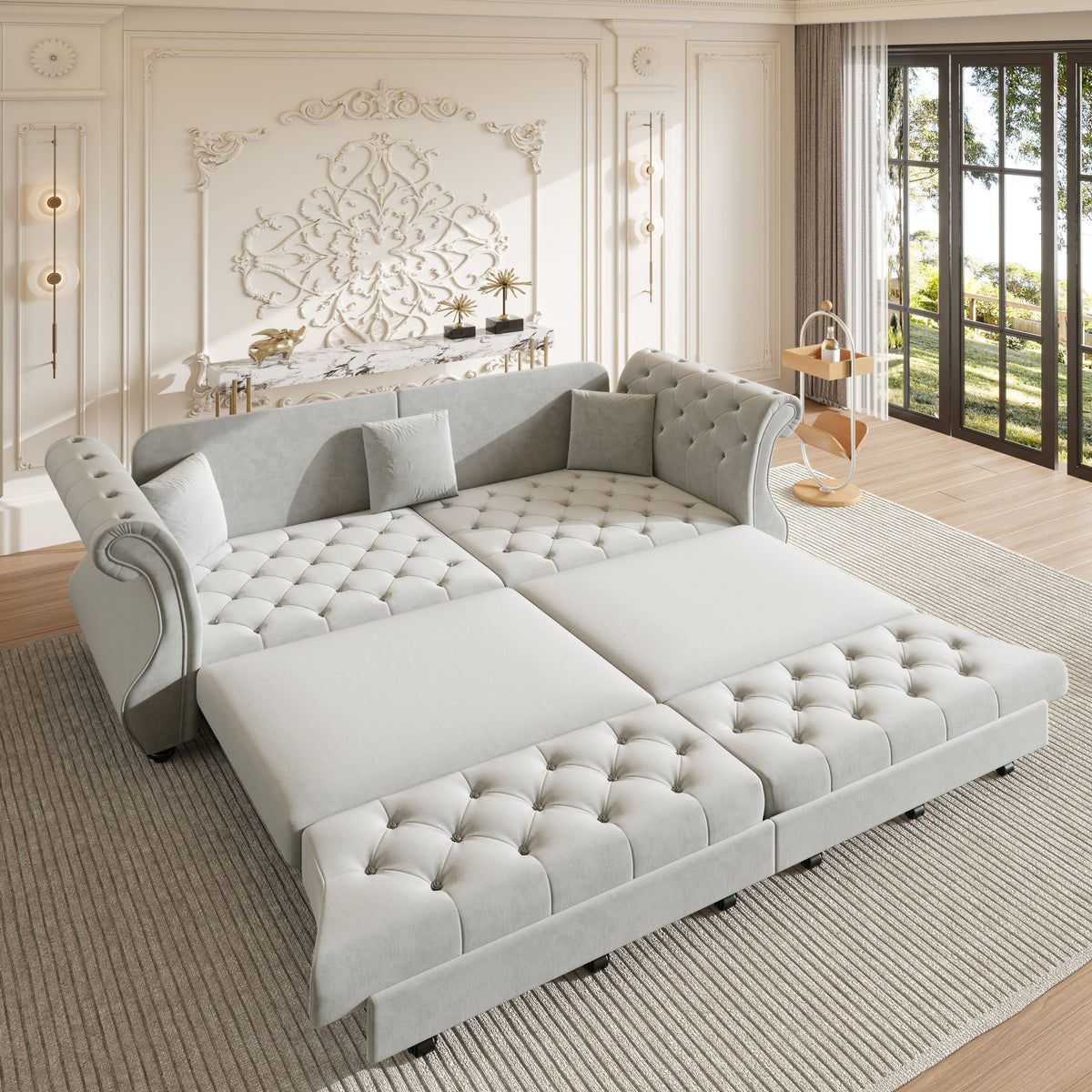 97.6" Oversized Chesterfield Pull Out Sofa Bed