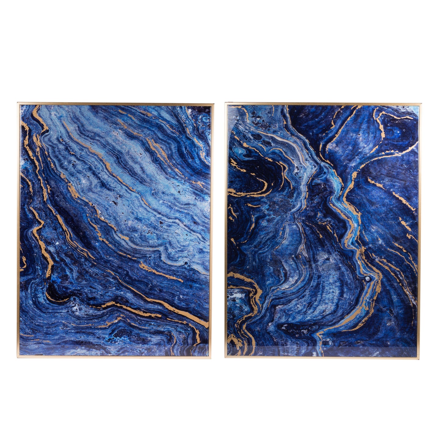 The Oceanus Elegance™ — Marbled Blue & Gold Panel Wall Art