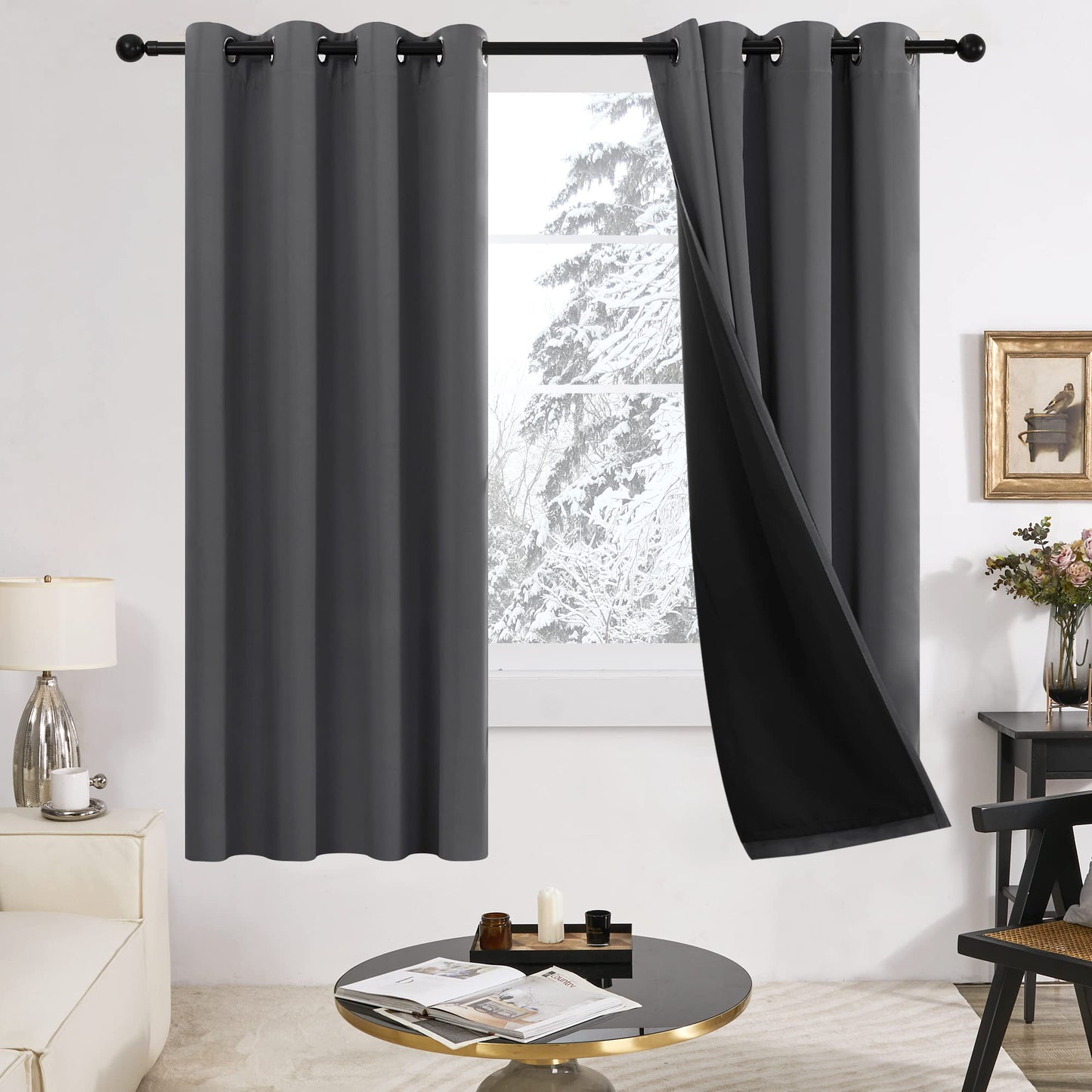 2-Layer Thermal Blackout Curtains, Tan, 52x72 Inch