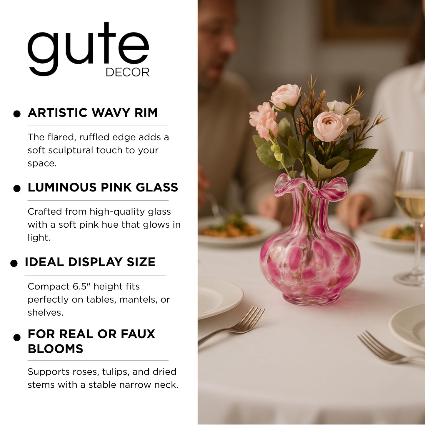 Soft Bloom Hand‑Blown Glass Flower Vase Décor  – 7″ 