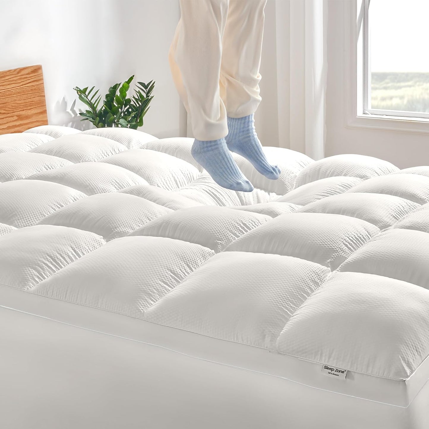 Extra Fluffy Mattress Pad Deep Pockets Pure White