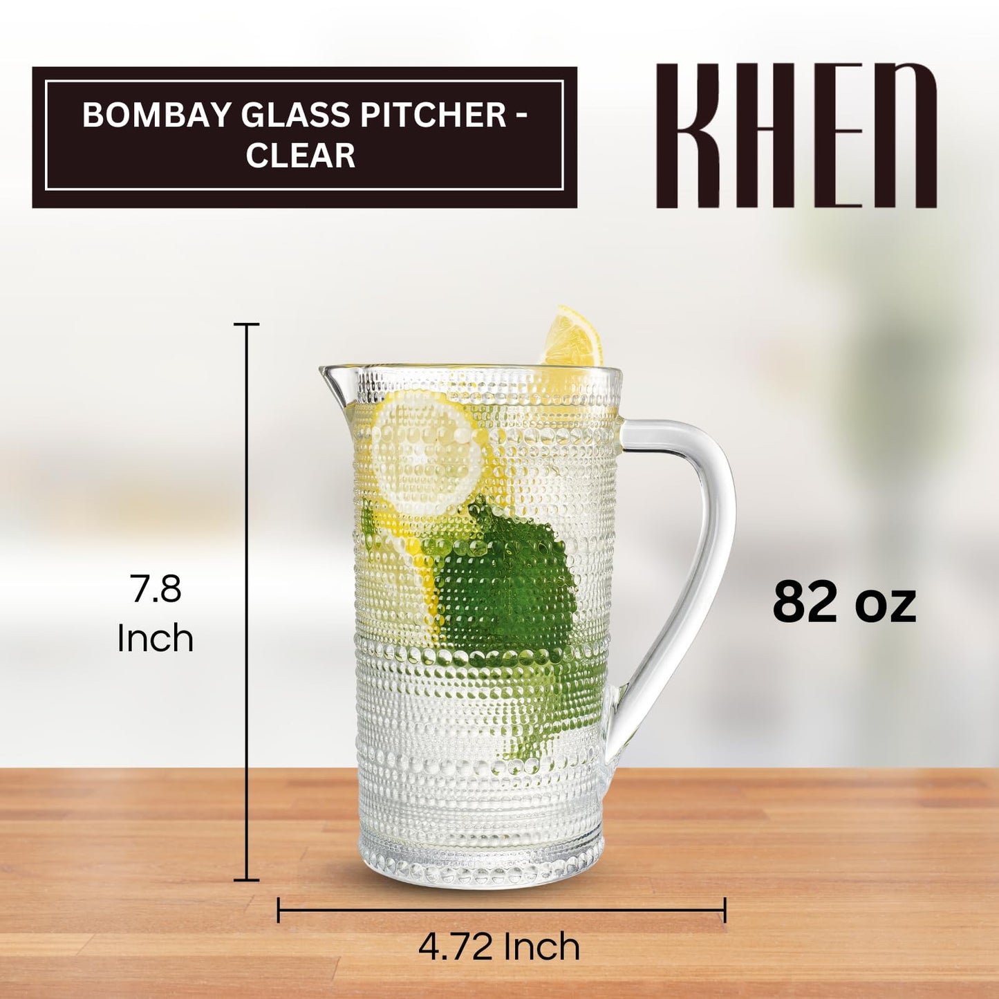Bombay Hobnail Glass Pitcher for Juice and Lemonade | 82 oz