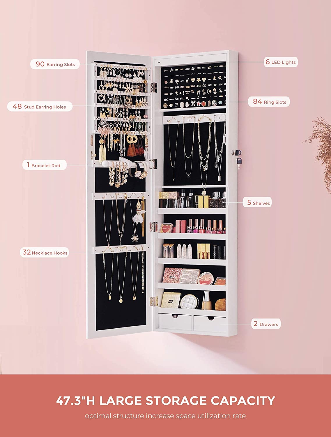 White Hanging Jewelry Armoire