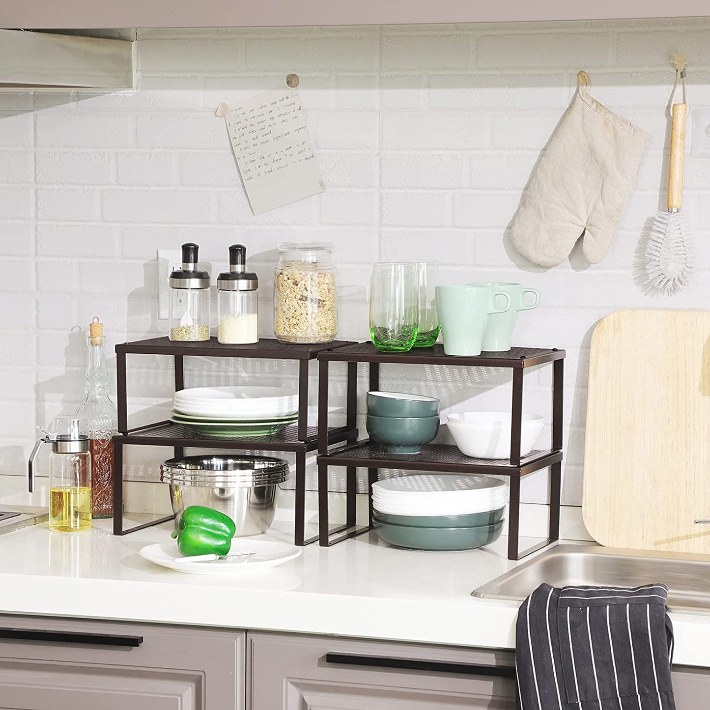 Set of 4 Expandable Metal Cabinet Shelf Organizer