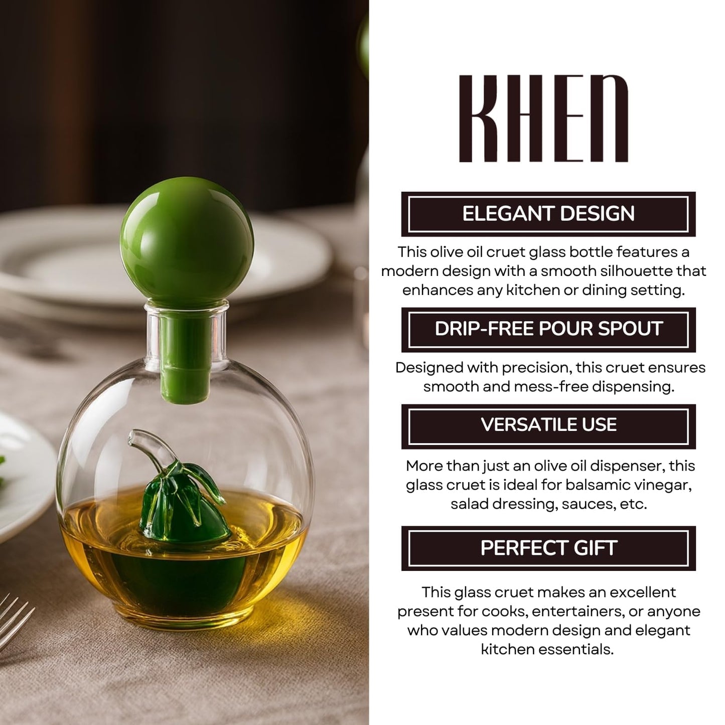 Premium Italian Design Oil Dispenser – 10oz Borosilicate Glass Carafe