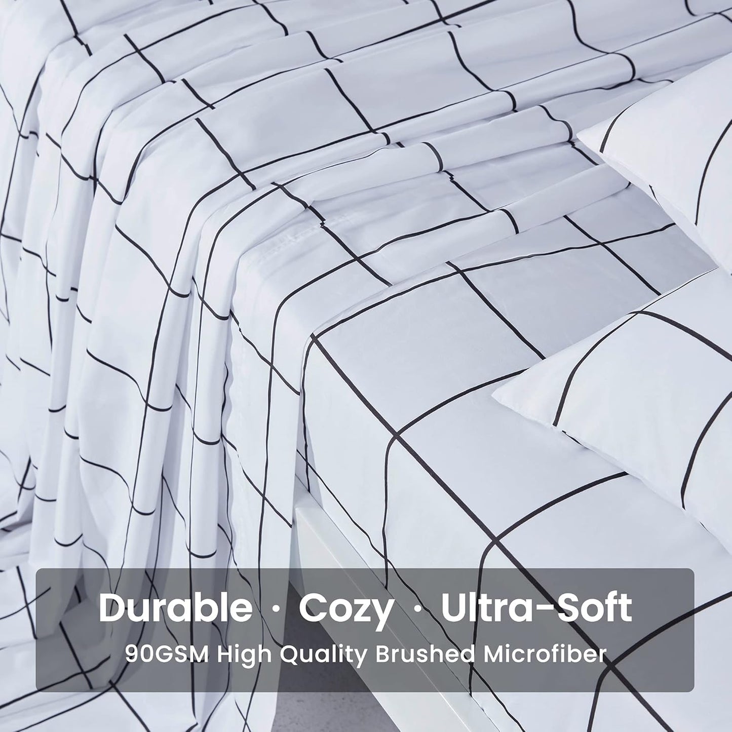 Printed Plaid Sheet Set 4 Piece - Double Brushed Microfiber