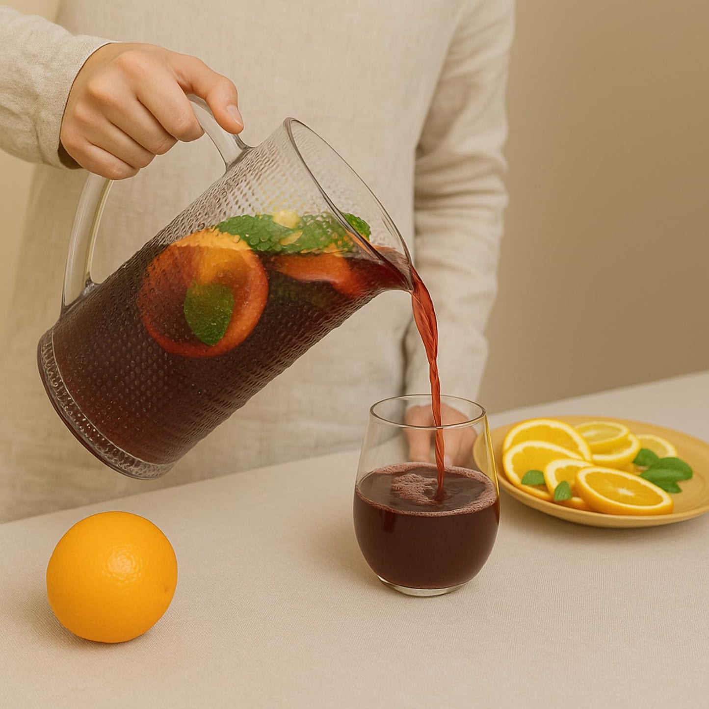 Bombay Hobnail Glass Pitcher for Juice and Lemonade | 82 oz