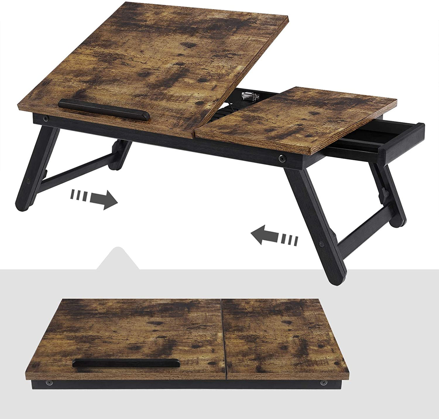 Laptop Desk for Bed or Sofa with Adjustable Tilting Top, Breakfast Serving Tray with Height Adjustable Folding Legs