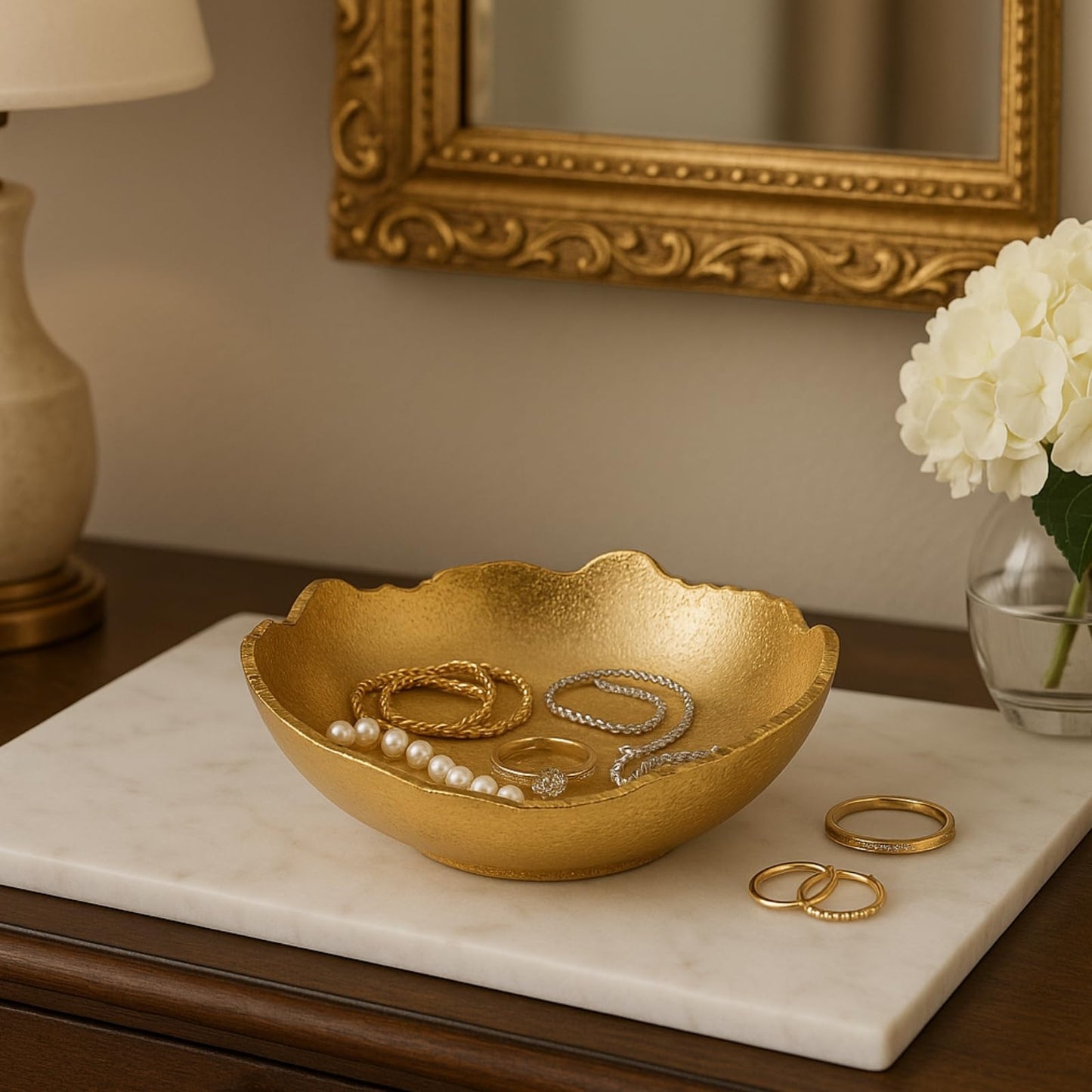Decorative Gold Moon Decorative Metal Torn Hammered Asymmetrical Centerpiece Bowl