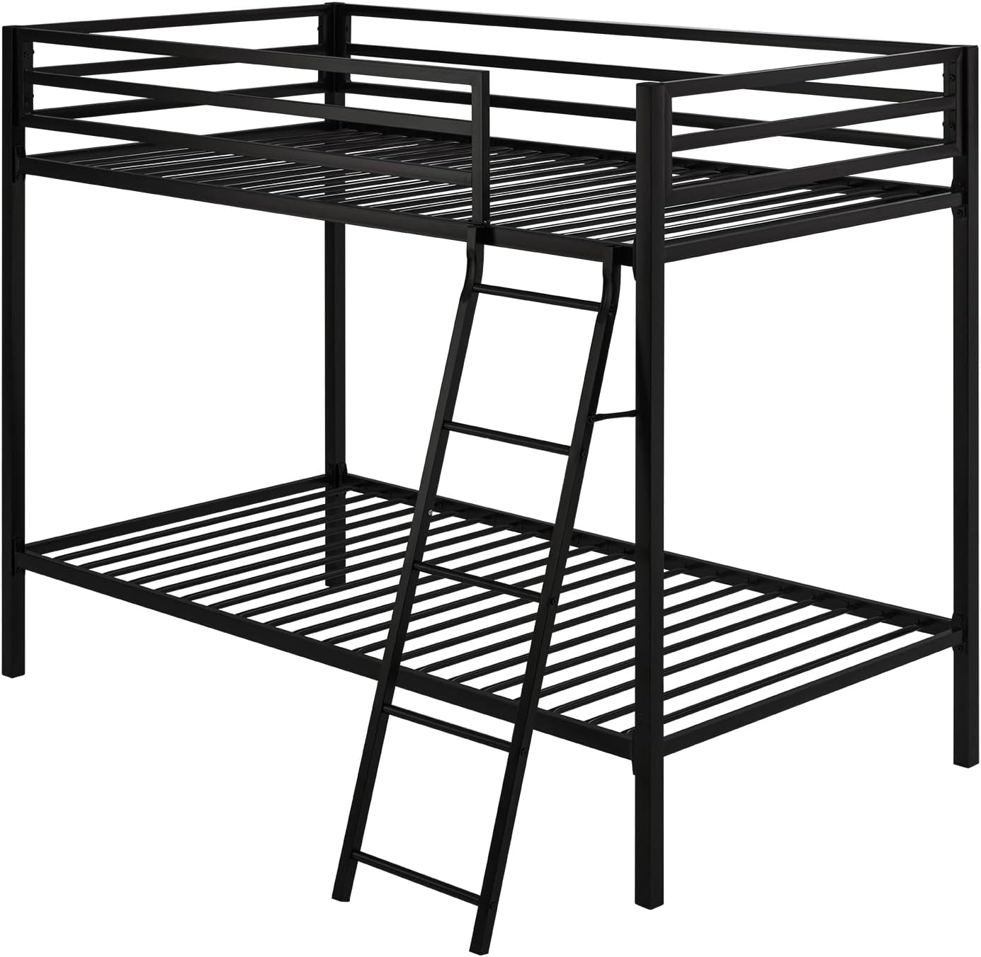 Twin Over Twin Metal Bunk Bed Black Guardrail And Ladder
